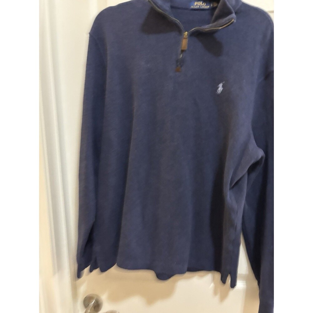 Polo Ralph Lauren Men's Large Quarter 1/4 Zip Fleece Sweater Blue Pony Preppy